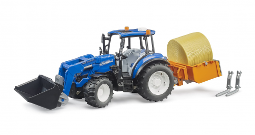 New Holland T5.120 mit FL, Ladekasten, Gabeln + 1 Rundballen